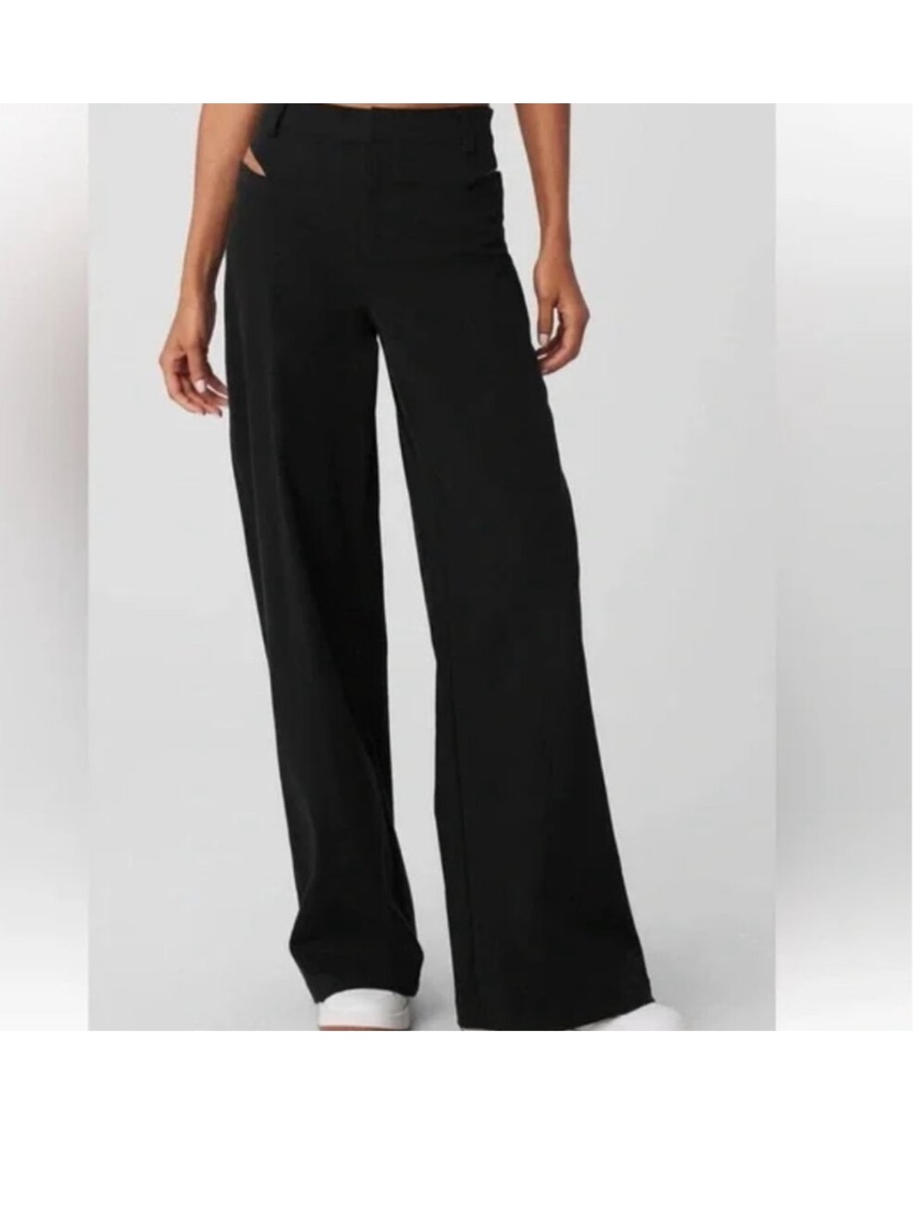Alo High Waist Risk Taker Trouser Size XS Black Wide Leg Pants with Hip Cutouts